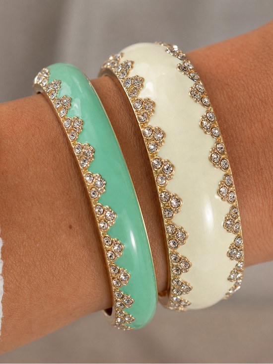 Stella & Dot Jewelry - Stella & Dot Enamel Crystal Bangle Bracelet Set – Mint & Ivory